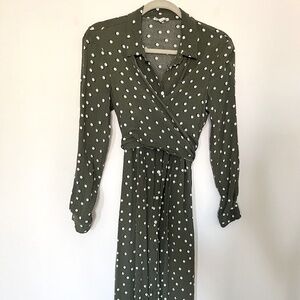 Seraphine Olive Green Polka Dot Midi Dress